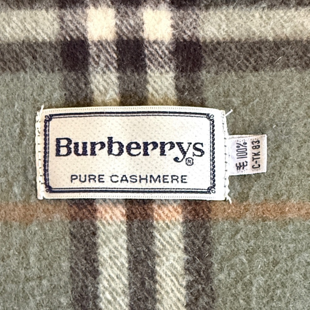 Vintage Burberrys light Olive and Orange Plaid Cashmere Scarf - Picture 4 of 10